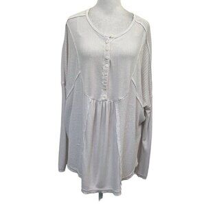 Free People Relaxed Oversized Waffle Knit Henley Tunic Top White size Small